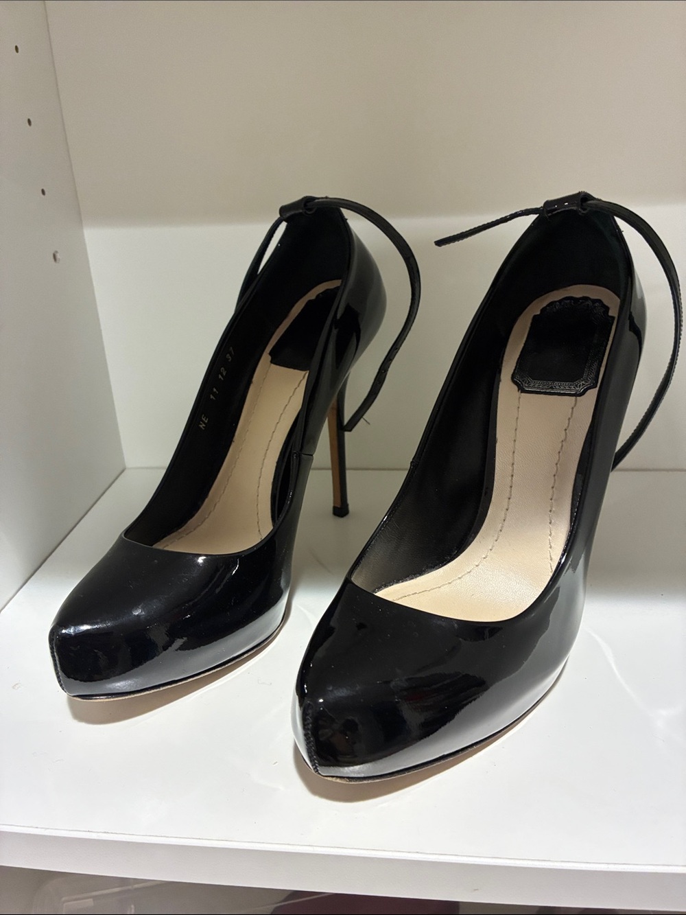 Dior Patent High Heel Pumps with Ankle Tie